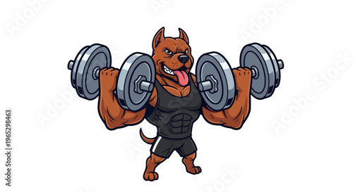 Muscular Pitbull Dog Lifting Heavy Dumbbells in Gym.