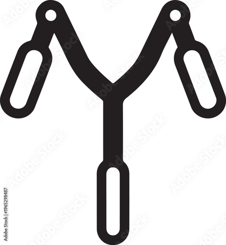 Black metal Y-shaped chain link connector, industrial hardware, steel joining clip, heavy-duty fastener