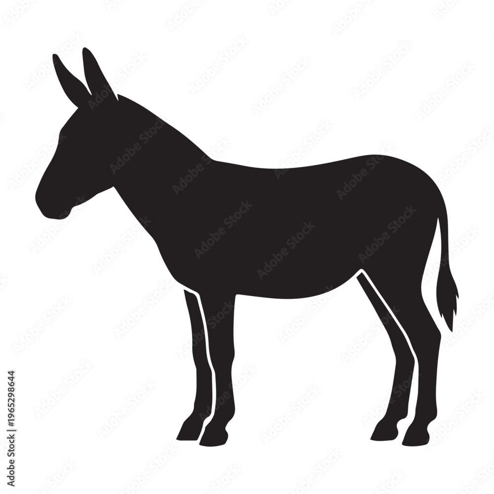 Fototapeta premium Silhouette of a donkey in a standing position on a white background.