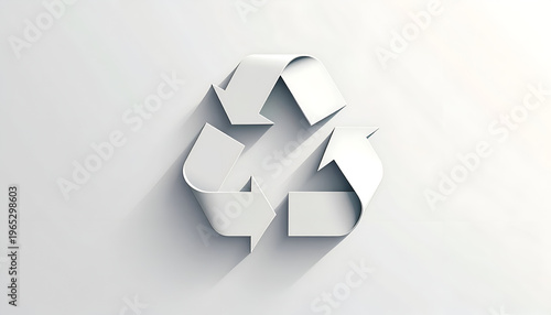 Triangular recycling arrows symbol on white surface 3d render design element