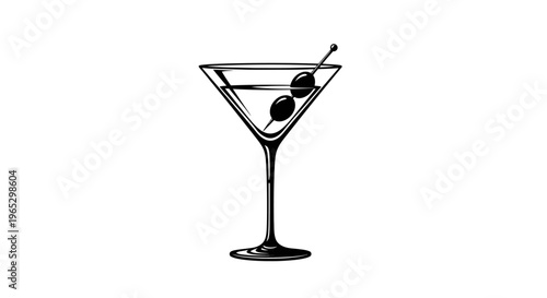 Martini glass with olive garnish.