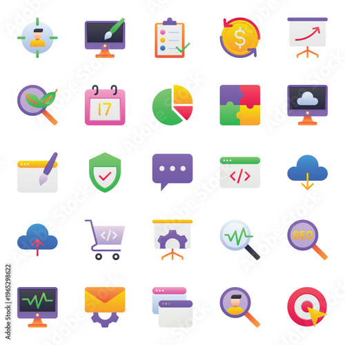 Gradient color icons set for SEO and Web