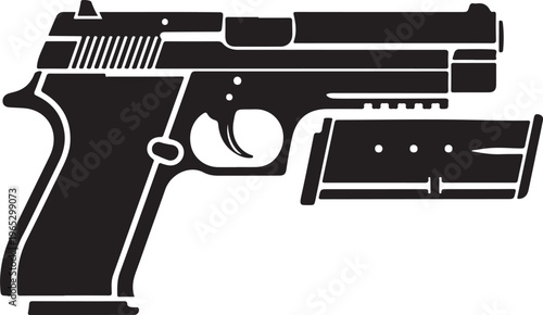 Handgun, pistol, black, vector, firearm, icon, illustration, gun, weapon, sidearm