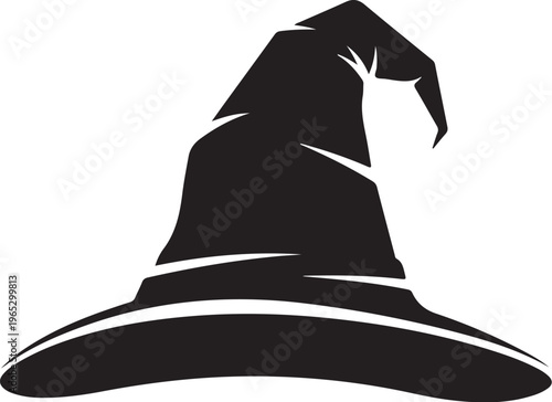 Black witch hat, magic hat silhouette, wizard hat icon, Halloween hat vector