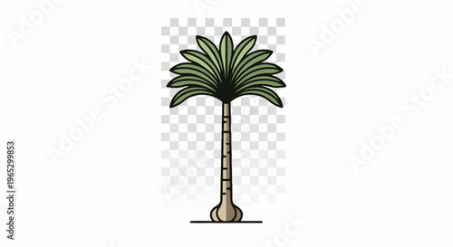 Stylized illustration of a tall palm tree with green leaves and textured trunk