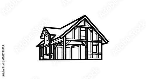 Stylized illustration of a traditional timber-framed house