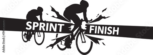 Cycling, sprint finish, bicycle racing, sports vector icon, black silhouette
