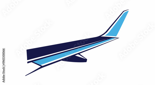 Stylized illustration of an airplane wing and tail with blue and navy accents