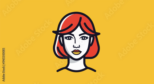 Stylized illustration of a woman's face with red hair against yellow background