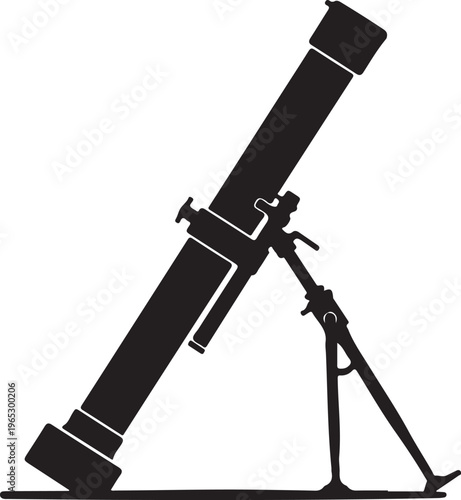 Telescope, black silhouette, astronomy tool, stargazing instrument, vector illustration