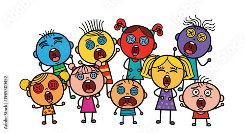 Cartoon children with shocked expressions.