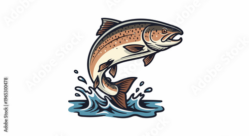 Stylized illustration of a fish leaping from water with dynamic splashes