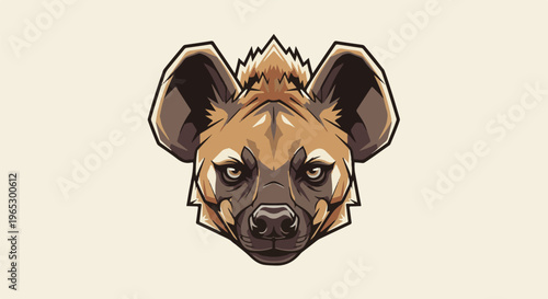 Stylized illustration of a hyena's face with pointed ears and intense eyes