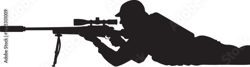 Sniper, silhouette, rifle, shooting, hunting, black, vector, illustration, military, tactical