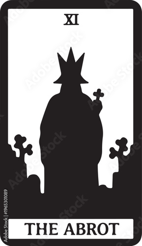 Tarot card, The Abbot, XI, silhouette, black and white, vector illustration