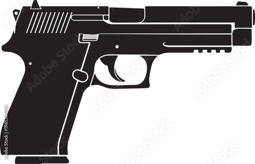 Black handgun, pistol icon, firearm silhouette, weapon vector