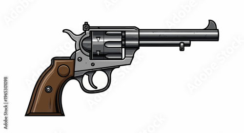 Stylized drawing of a silver and brown revolver gun