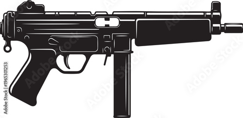 Black assault rifle, gun vector, firearm illustration, military weapon