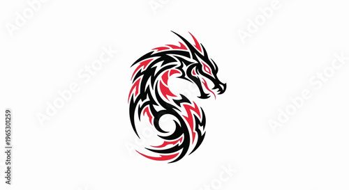 Stylized black and red tribal dragon head and coiled body