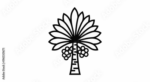 Stylized black and white outline of a palm tree with fruit
