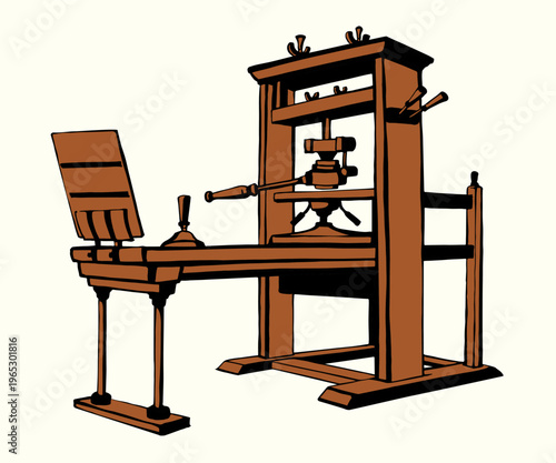 Vector drawing. Vintage printing press