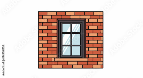 Stylized brick wall with a window, showing panes and a sill