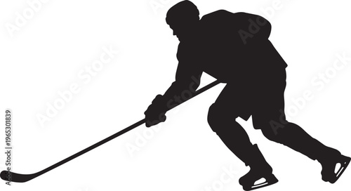 Ice Hockey Player Silhouette, Black Hockey Athlete, Ice Skating Sportsman, Vector Hockey Illustration