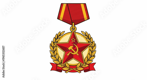 Soviet-era medal with red star, hammer, sickle, and laurel wreath