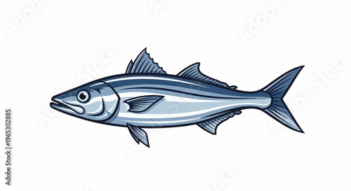 Striped blue fish swimming horizontally against a white background