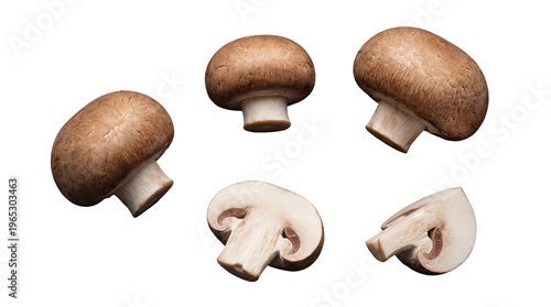 Vászonkép Fresh brown mushrooms: whole and sliced cremini