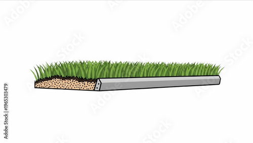 Vector illustration of a metal pipe buried under grassy lawn in vector CAD design style