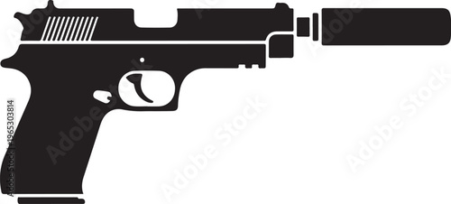 Black pistol, handgun, gun icon, firearm silhouette, vector weapon