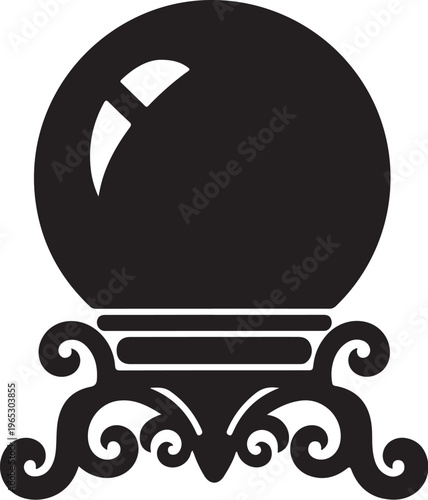 Crystal Ball, Magic Orb, Black Vector Icon, Mystic Symbol