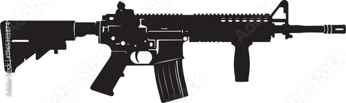 Black rifle, assault rifle, gun silhouette, firearm icon, vector illustration