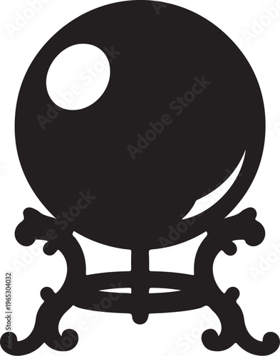 Crystal Ball, Mystic Orb, Black Vector Illustration, Occult Symbol