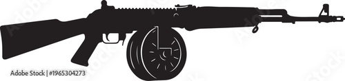 Black silhouette assault rifle, machine gun icon, firearm vector, weapon illustration