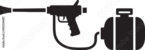 Spray gun, paint sprayer, air tool, black silhouette, vector icon