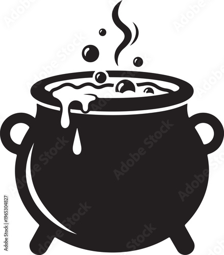 Black cauldron, boiling pot, witchcraft symbol, Halloween icon