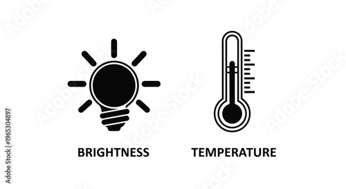 Icons representing brightness and temperature minimalist black silhouette
