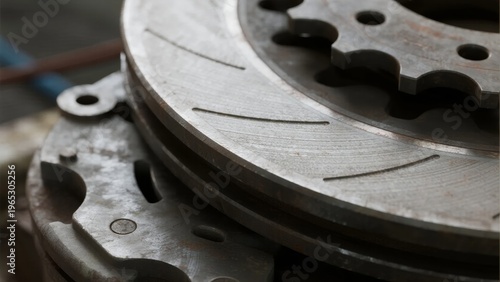 Close-up view of a worn automotive brake rotor and hub assembly