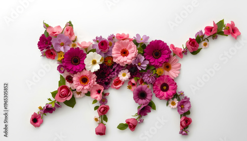 Silhouette of a cat from a floral multicolored background