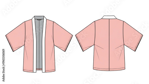 Vector CAD design style illustration of a pink garment with white collar and trim