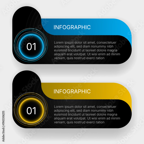 Futuristic infographic template with glowing circular elements dark layout