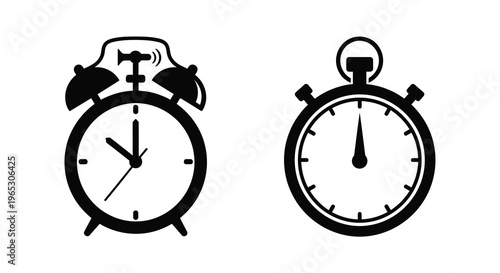 Two clocks displaying time a classic black silhouette