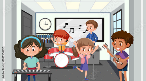 School music classroom with student kids