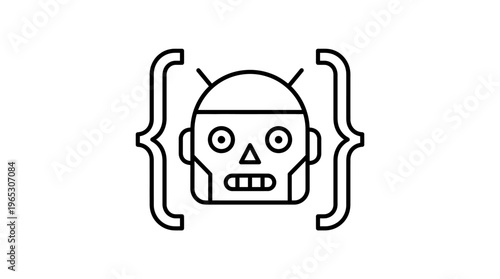 Simple black and white outline icon representing artificial intelligence or machine learning enclosed by curly braces