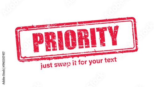 priority red rubber stamp vector with distressed ink texture and clean frame, built for packaging, shipping labels, office paperwork, certification workflows, and commercial branding use.