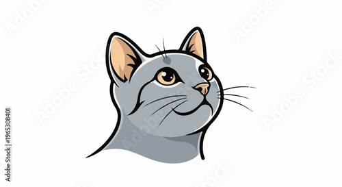 Stylized gray cat portrait with wide, curious amber eyes