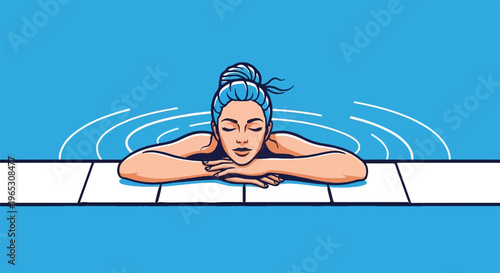 Woman resting her head on her arms at the edge of a pool