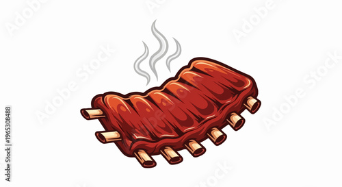 A glossy, illustrated rack of succulent, hot pork ribs with steam
